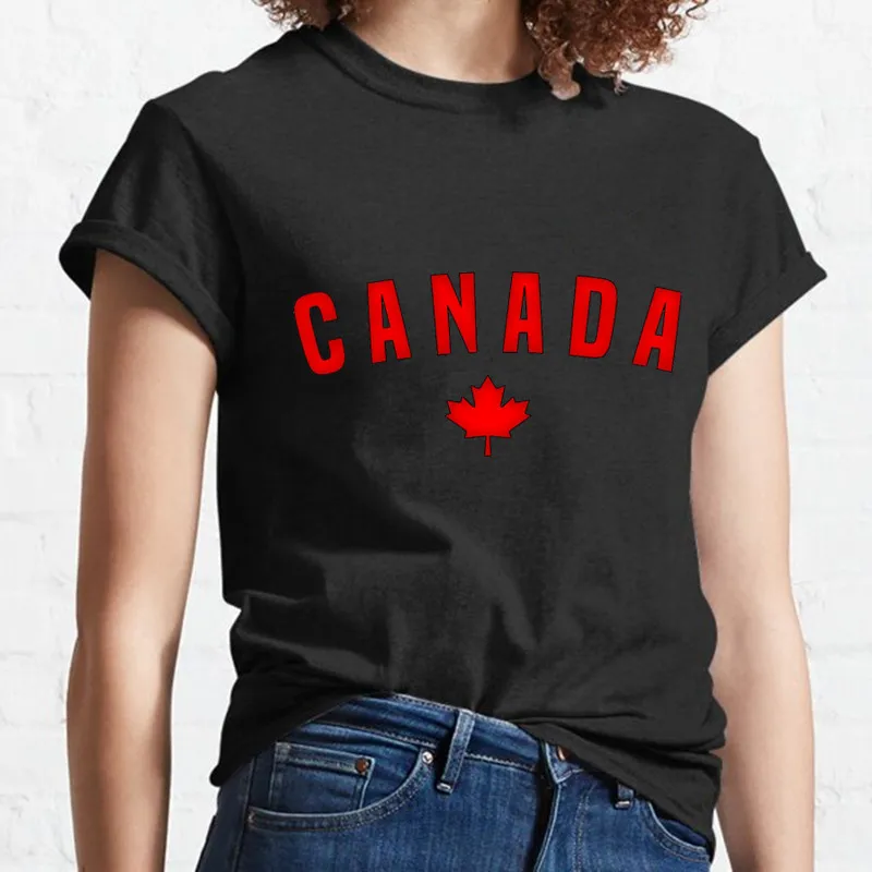 Love Canada Tshirt Maple leaves Graphic Letter Black T-shirt for Women Casual Short Sleeve Tops woman Harajuku tshirts