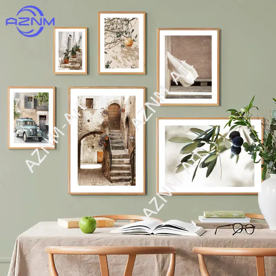 

Постер-принт на холсте: Средиземноморские бежевые лестницы, глиняный горшок с лимоном, скандинавские настенные картины для гостиной, декор для дома