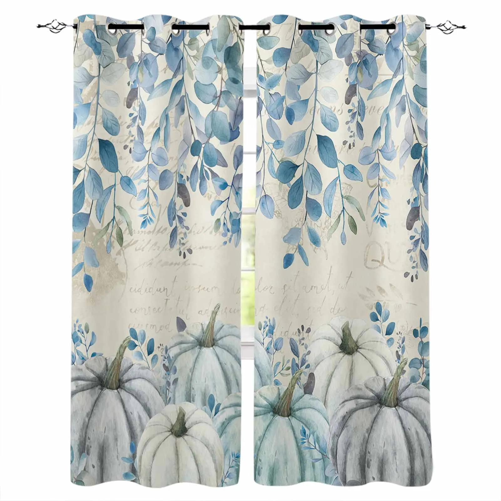 

Thanksgiving Autumn Eucalyptus Curtains For Living Room Kids Bedroom Window Curtain Balcony Hall Drape Long Cortinas