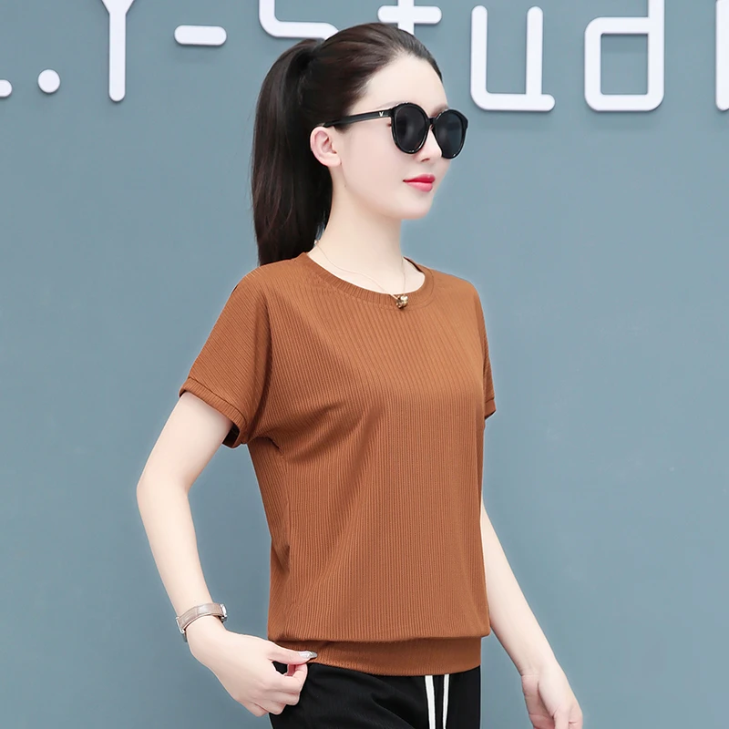 Nuovo girocollo confortevole Versatile seta del ghiaccio asciugatura rapida estate manica corta Top moda donna allentata t-shirt sportiva Casual