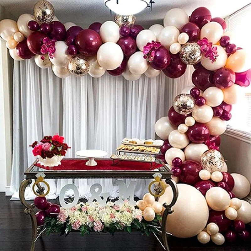 

102pcs Wine Burgundy Balloon Garland Arch Kit Bow Gold Confetti Burgundy Gold Confetti Balloons DIY Party Baby Shower Valentines