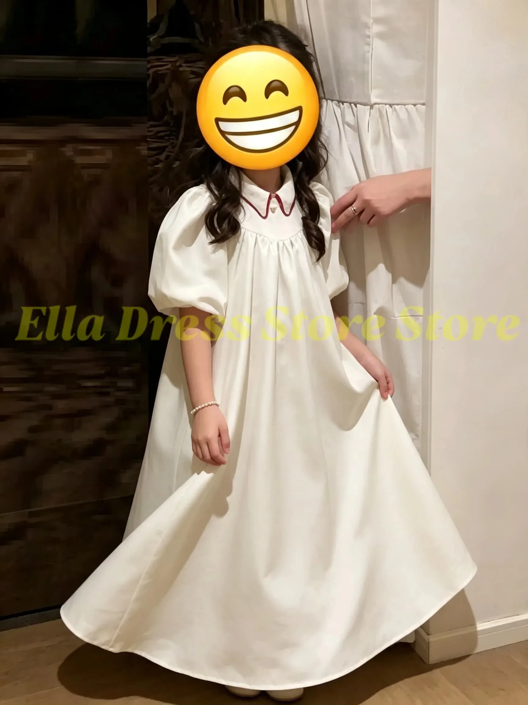 Großhandel Elegantes Maßgeschneidertes Satin-Blumenmädchenkleid für Hochzeiten, Halbarm, Bodenlang, Geburtstags-, Abschlussball-, Bankett- und Festkleid – Detail 3