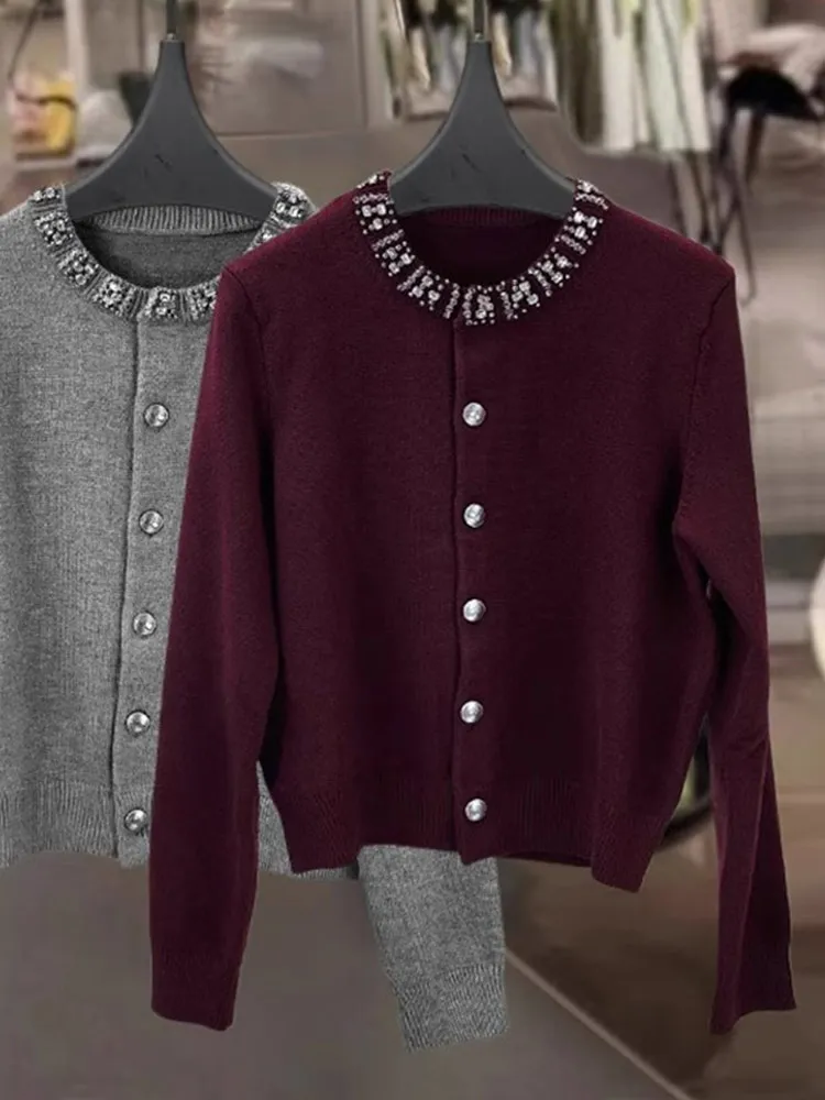 

Slimming Knitted Cardigan round Ne Long Sve Women's Faion Casual Sle Versatile Outerwear Button Detail Camere Sweater