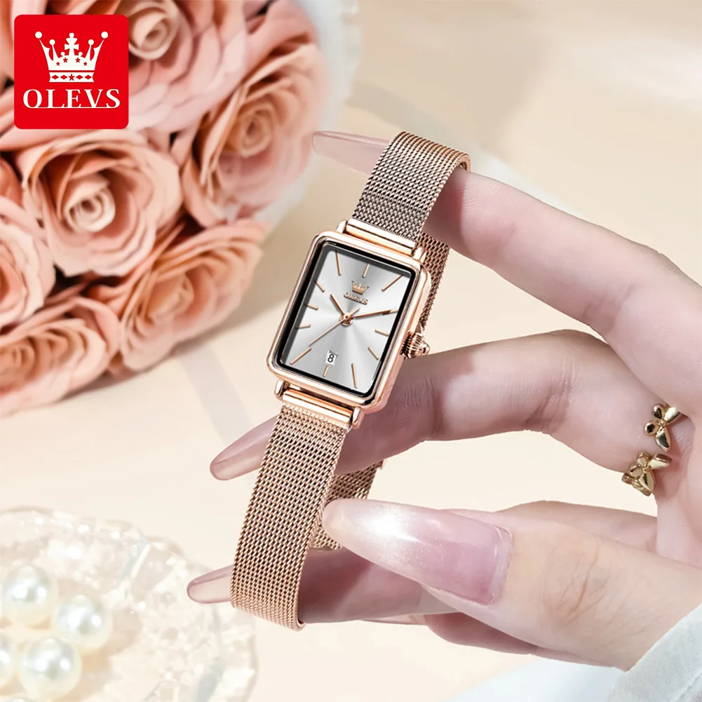 OLEVS véritable femmes montre étanche cadran rectangulaire date rose montre à quartz pour dame mode simple marque originale montre-bracelet