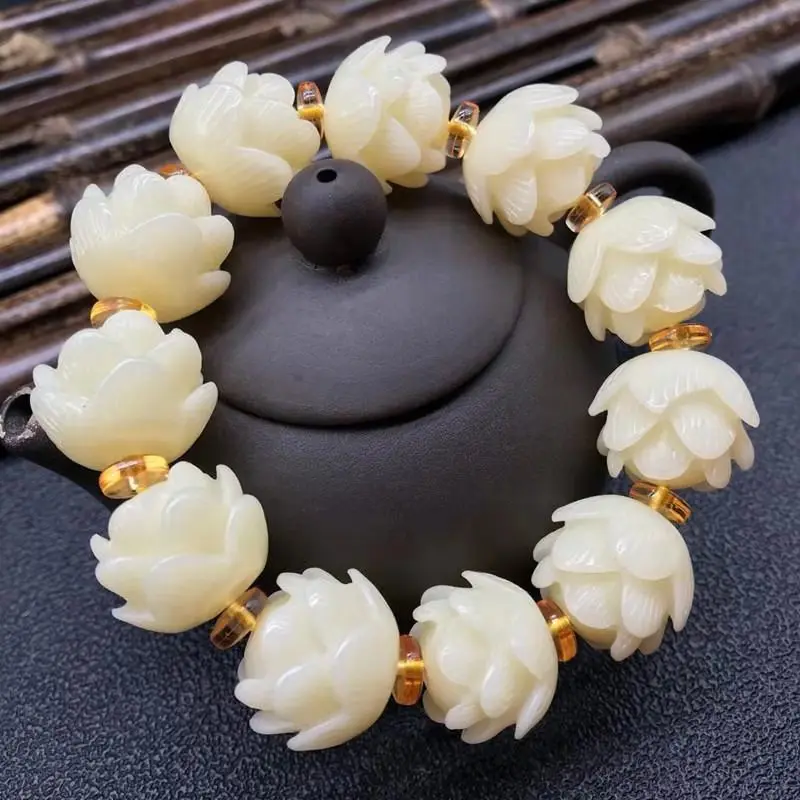 White Jade Bodhi Roots Bracelet Womens Lotus Leaf Multi-layer Beads Fashion Bracelet Buddha Charm Yoga Necklace Dropshipping