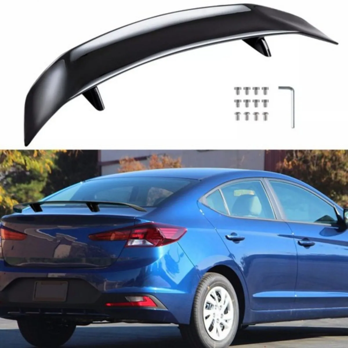

47" Rear Trunk Spoiler Racing GT Wing Gloss Black For 2012-2024 Hyundai Elantra