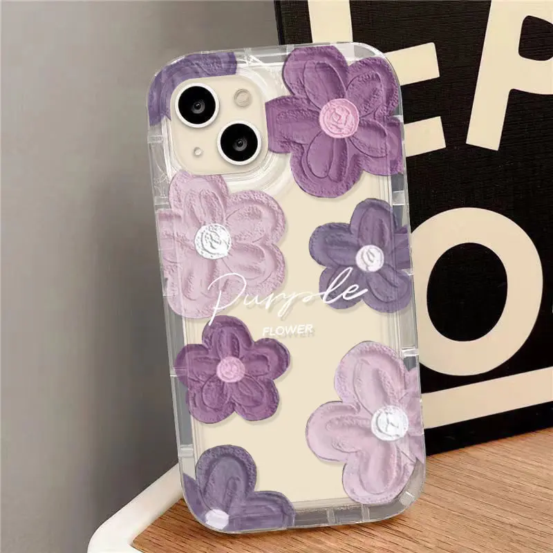 Oil Painting Flower Phone Case  Suitable for iPhone 16 15 14 Plus 13 12 11 Pro Max Cute Simple Shockproof Soft Back Cover image 3
