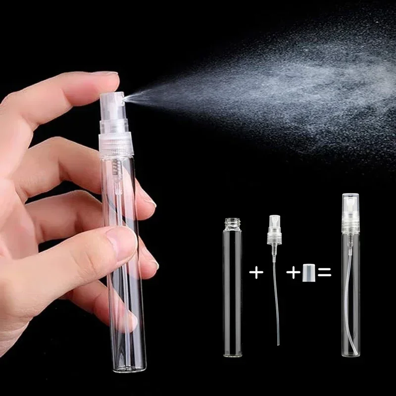 100Pcs 2ml-10ml Mini Clear Glass Spray Bottles Travel Refillable Empty Perfume Container Liquid Atomizer Vial For Lotion Alcohol