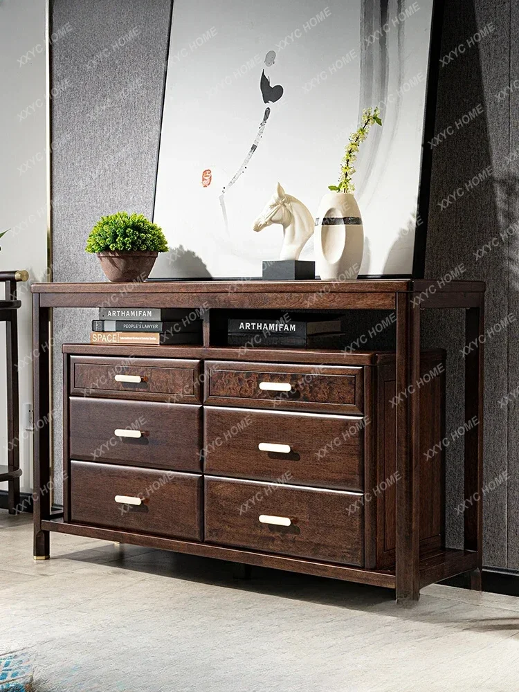 مقعد تلفزيون على الطراز الصيني الجديد لغرفة النوم وغرفة النوم الرئيسية العالية وخزانة درج Ugyen Ebony من الخشب الصلب #1