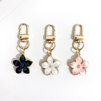 Lovely Sakura Flower Keychain Charm Enamel Pink White Black Women Bag Charms Key Ring Accessories