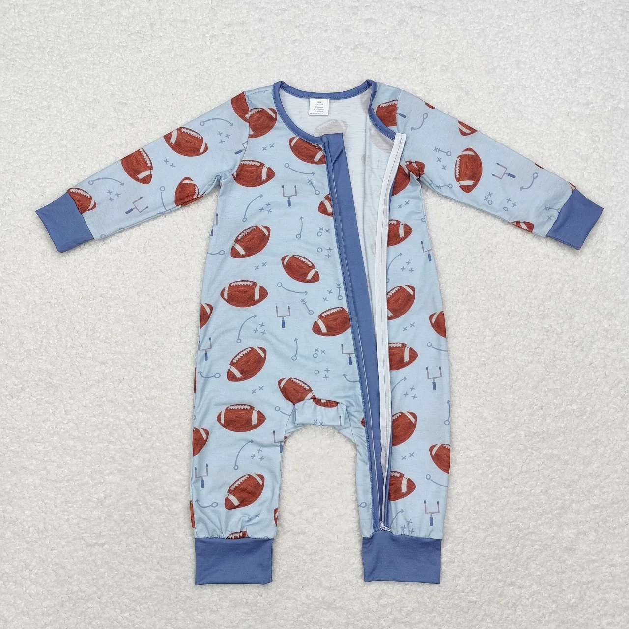 Wholesale Newborn Coverall Bodysuit Jumpsuit Baby Boy Zipper Children Ball Romper Kids Toddler Long Sleeves Blue One-piece