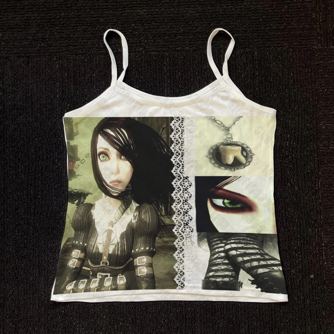 Estetico Grunge Grafica Gilet sexy Punk Gotico Trashy Abbigliamento Canotte Streetwear Emo Girls Stampa Slim Donna Crop Top Y2k