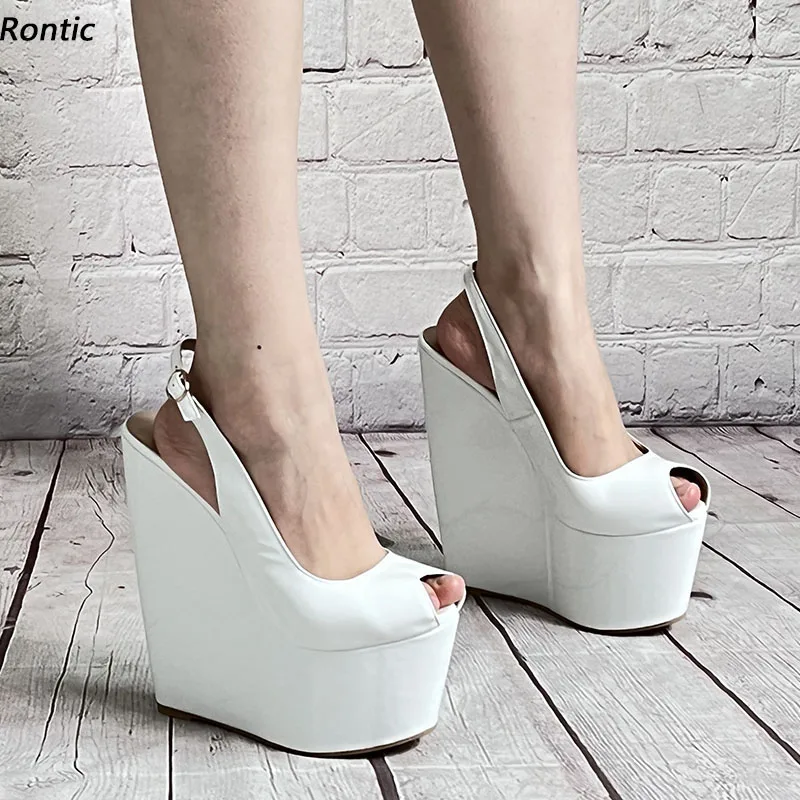 

Rontic/Новое поступление, женские летние сандалии на платформе с блестящей пряжкой на танкетке, элегантные белые вечерние модельные туфли с открытым носком, размер США 4-14