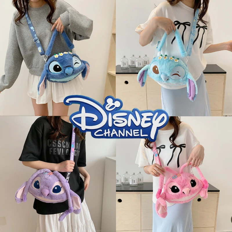 2024 New Disney Stitch Plush Doll Large Capacity Ladies Fashion Cartoon One Shoulder Cute Crossbody Doll Toy Bag Kids Gift