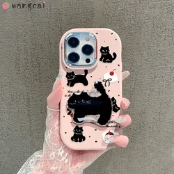 For OnePlus Ace 3 Pro 3V Ace 2 Pro 2V Ace Pro 12 5G 11R 10T Phone Case Cute Cherry Black Cat Holder Stand Back Case