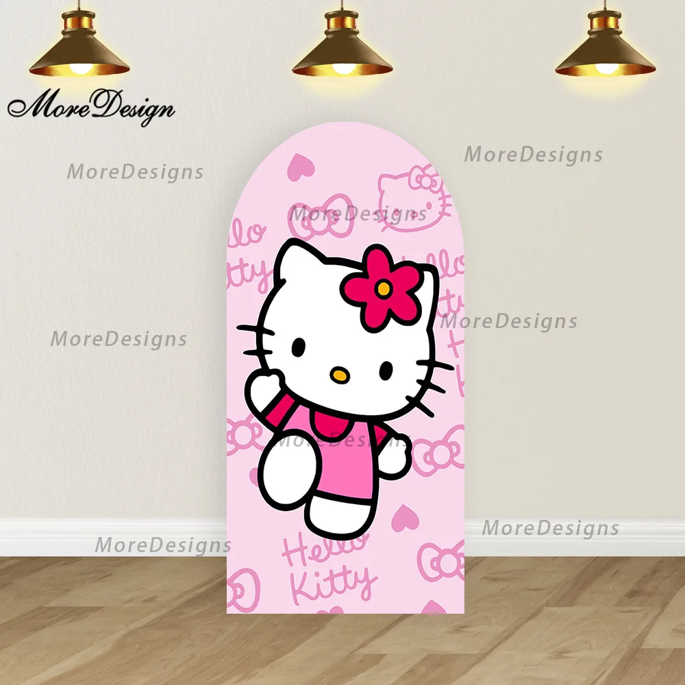 Fondo fotográfico de arco de Hello Kitty, decoración para fiesta de bienvenida de bebé, cubiertas arqueadas para fiesta de cumpleaños de niñas, accesorios de fotografía con cremallera de doble cara