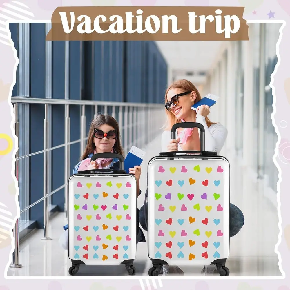 طقم أمتعة دوارة بيضاء للفتيات مكون من 3 قطع مع 18 و20 حافظة وتصميم قلب