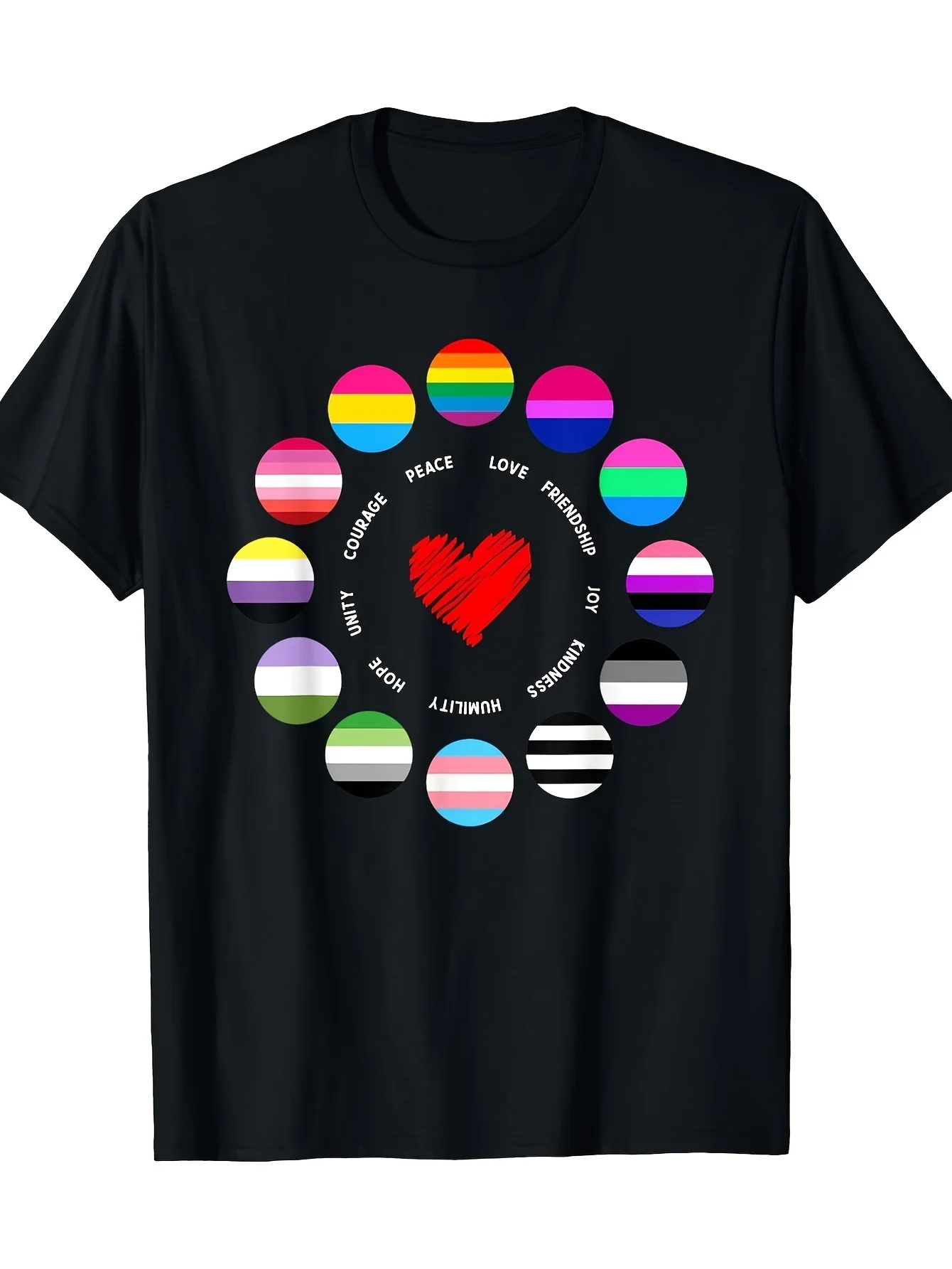 2026 Unisex Tee Featuring a Rainbow Heart Love Design Promoting Peace, Inclusion, Love, Acceptance, And Respect - Ideal for LGBT