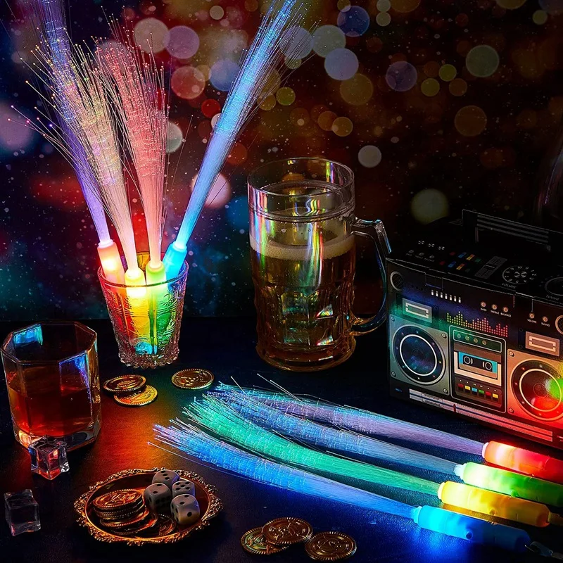 ●24 PCS Glow Fiber Sticks LED Light Wand Fiber Optic Flashing Sticks for Wedding Halloween Christmas