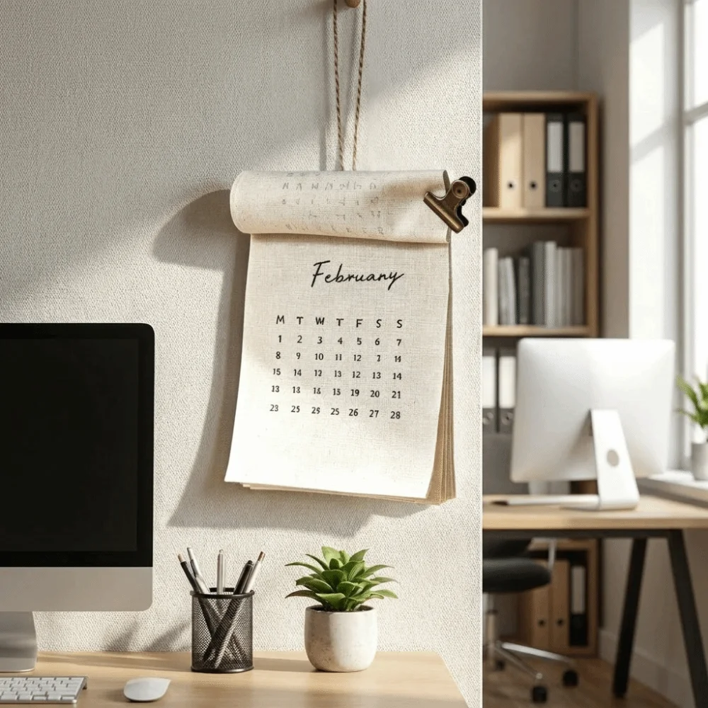 Time Tool 12-Month Fabric Wall Calendar Portable Decorative Monthly Calendar Retro Style Reusable Calendar Planner Study Room