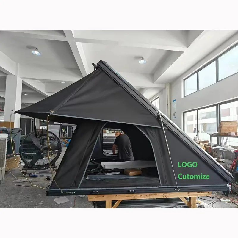 

Camping Aluminum 3 Person Outdoor Hiking Rooftop Roof Top Car Tent Triangle Clamshell Hard Shell Top Roof Tent