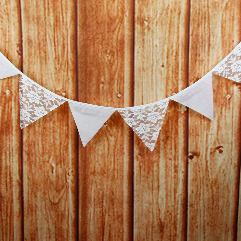 

Triangle Flags White Rose Lace Cotton Fabric Bunting Decorative Banner for Wedding Party Birthday Festival Garland