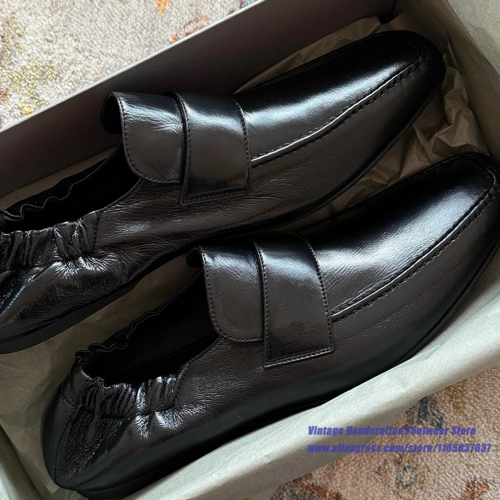 Ruched Soft Leather Square Toe Loafers for Men Slip On Flat Dress Shoes Luxury Designer Vintage Handcrafted Men's Shoes