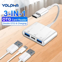3 in 1 USB C to USB OTG Card Reader Flash Drive with Type C Charging Port Connect U Disk/Mouse/Keyboard for Type C Phone Adapter