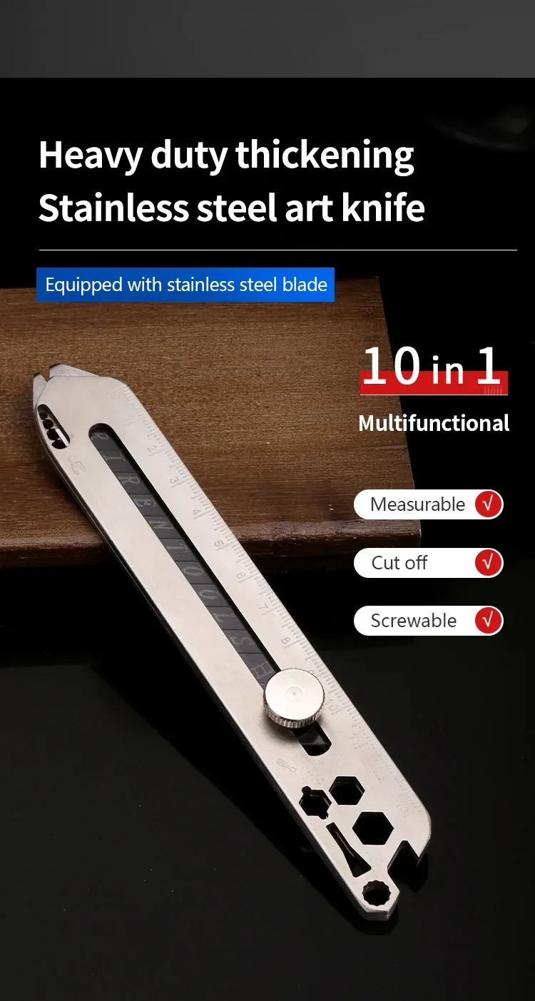 10-in-1-Allzweckmesser, multifunktionales Hochleistungsmesser aus Edelstahl zum Abisolieren von Draht, vollmetallverdicktes Tapetenmesser, Ea – Detail 1