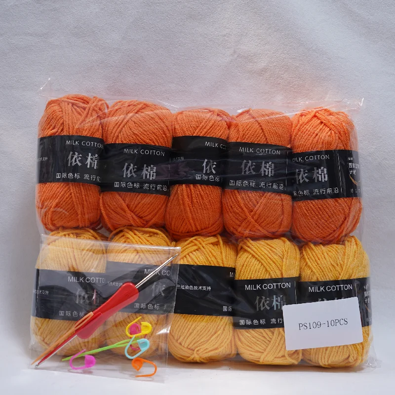 Neues 10-teiliges farbblockierendes Garn, Milch-Baumwollgarn-Kombination, Häkel- und Strickgarn-Set für handgefertigtes DIY-Pullover-Schal-Stricken