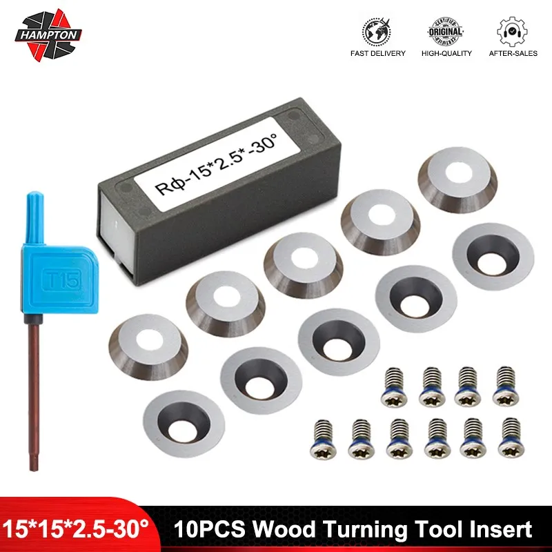 Round Carbide Insert Cutter 10pcs 15mm(3/5\'\') x2.5mm 30 Degress Cutter for Wood Lathe Turning Hollower Tool 12x2.5mm 30D