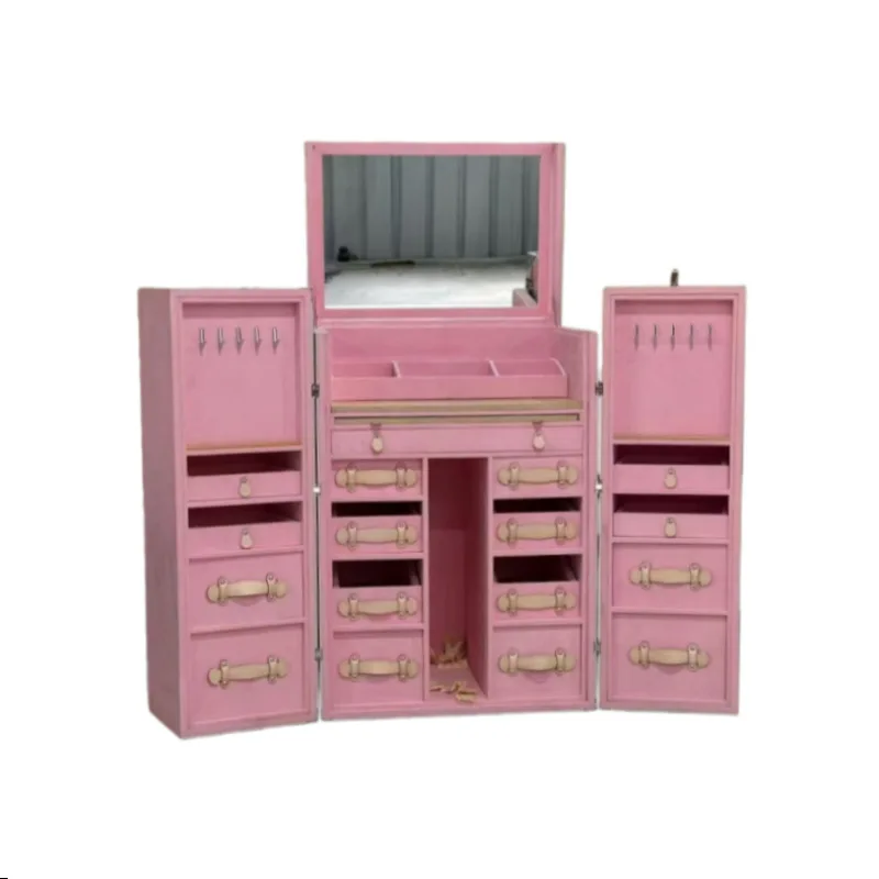 Deluxe cosmetic case Multifunctional storage dressing table with mirror Pink multi-layer storage Portable travel cosmetic case