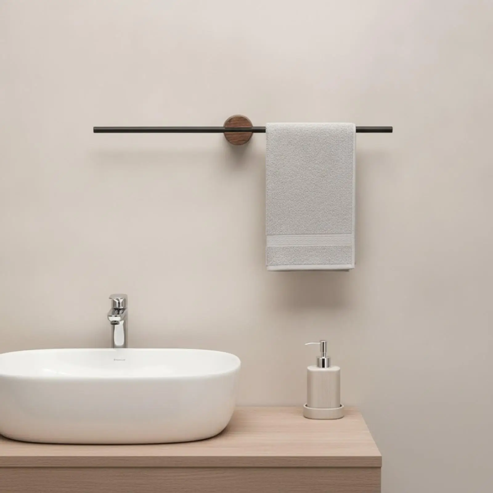 Bathroom Suction Cup Towel Rod Wood Grain Mount Space Aluminum Black Bar Screwless Holder for Towel Storage