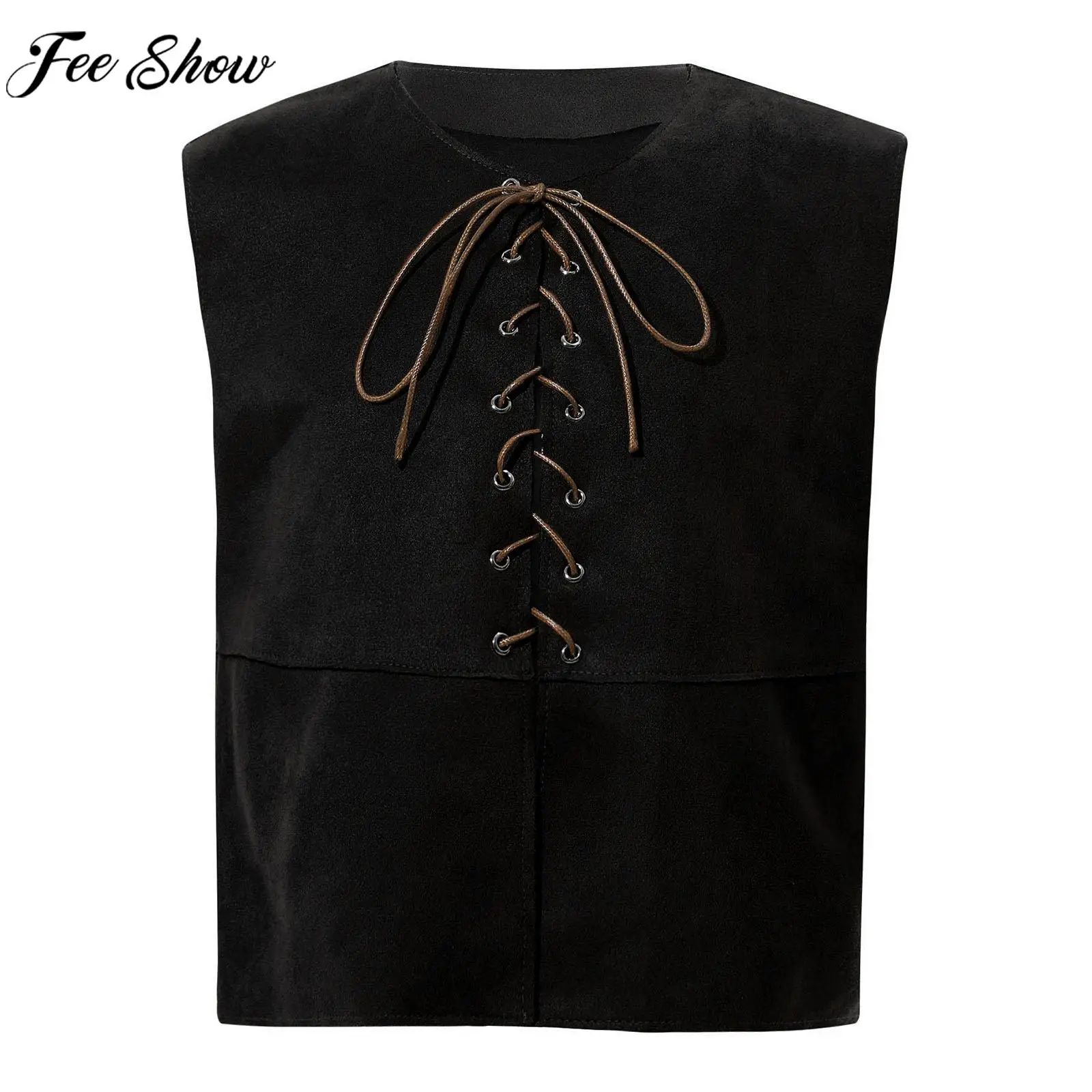 Child Sleeveless Lace Up Gothic Steampunk Vest Waistcoat Halloween Party West Cowboy Retro Medieval Renaissance Cosplay Costume