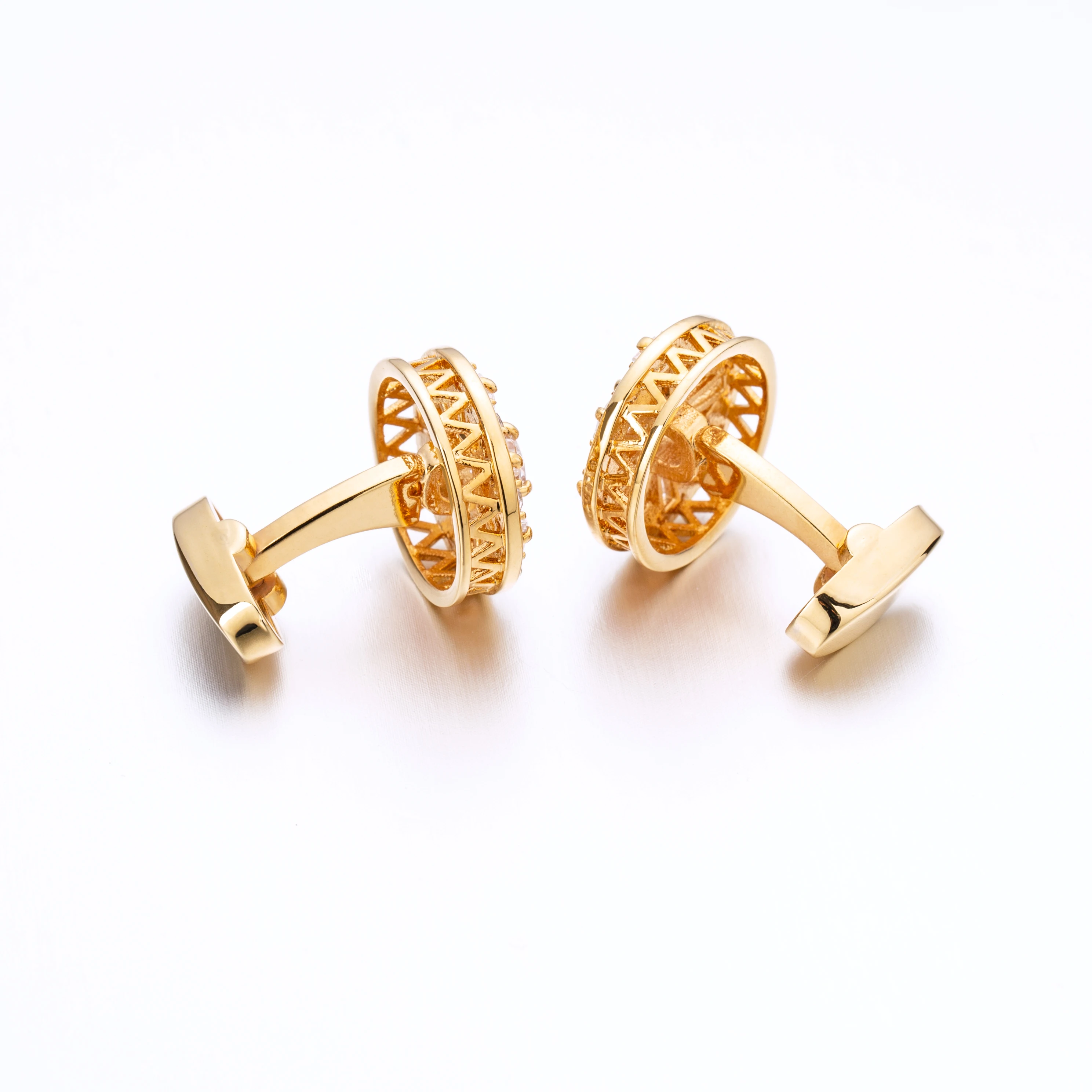 KFLK Brand High Quality for Mens Women Gold-color Round White Crystal Cufflinks Wedding Gift Button Guests female