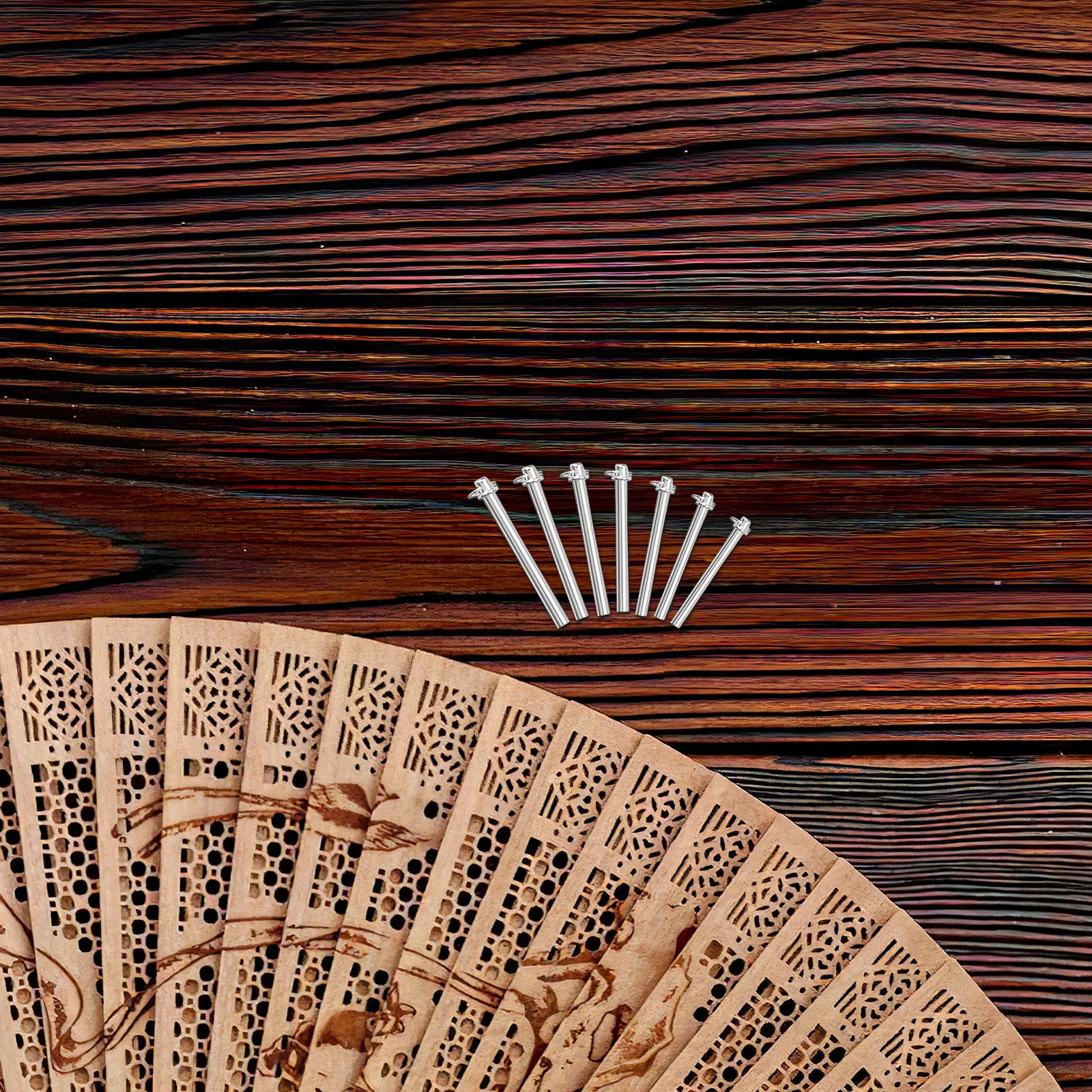 

7 set Folding Shaft Rivets Nuts Handheld Repairing Kit Fasteners Iron Shaft Replacement For Bamboo Paper Fan Fan Accessories