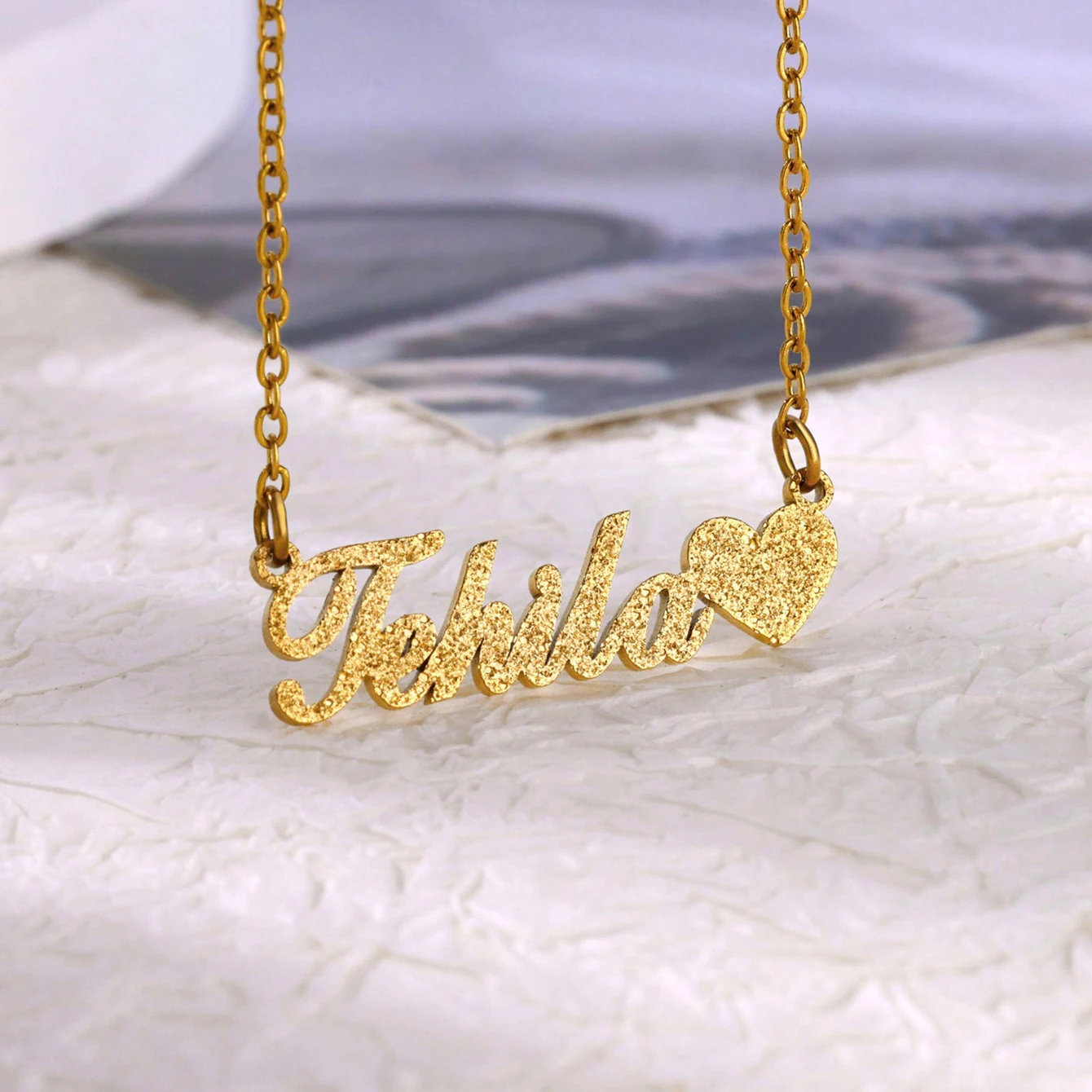 

Custom Frosted Heart Name Necklaces For Women Stainless Steel Customized Pendant Necklace Female Personalized Neck Chain Jewelry