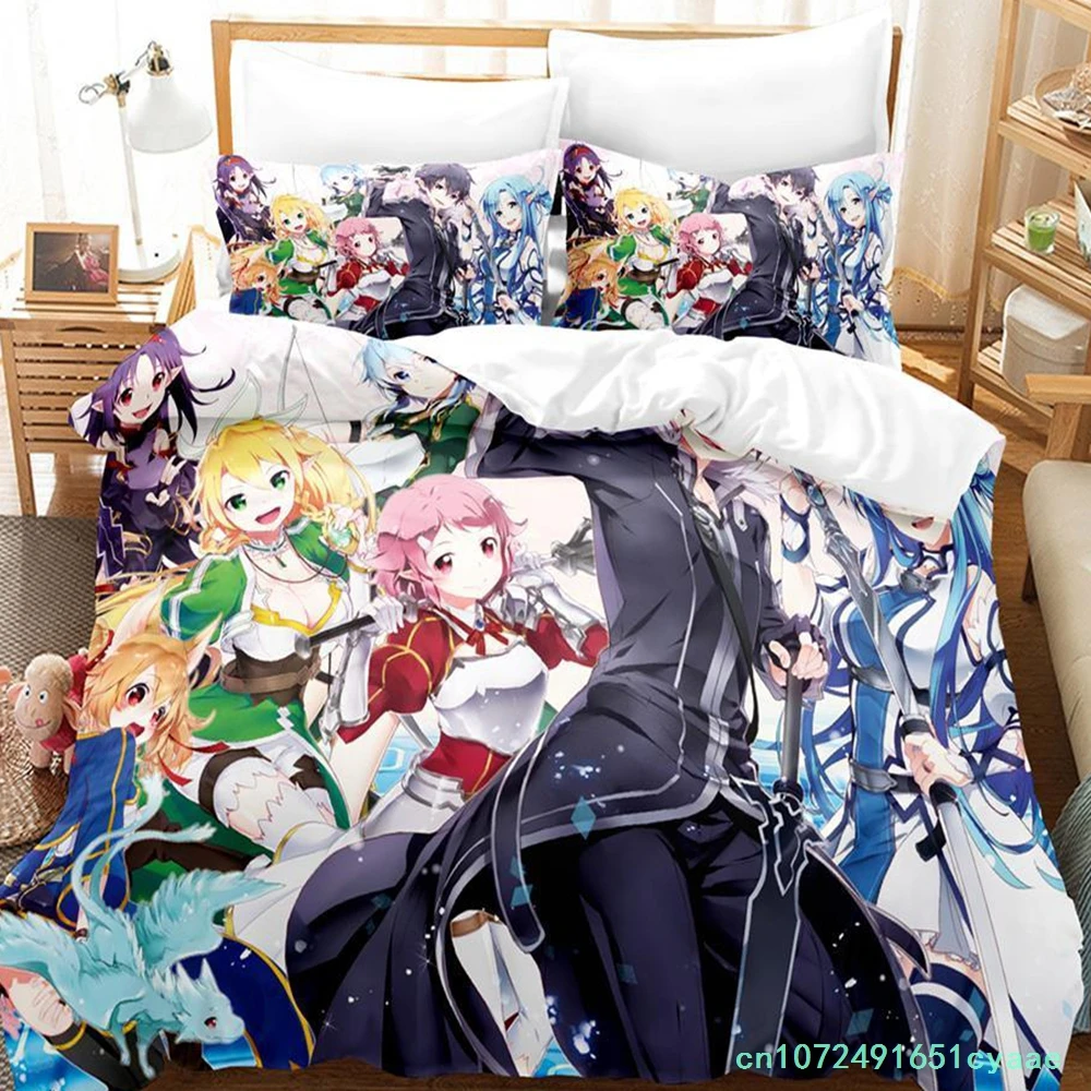 2023 Sword Art Online II Bedding Set Cartoon Anime three-piece Set Adult Kid Bedroom Duvetcover Sets 3D Kawaii Roupas De Cama