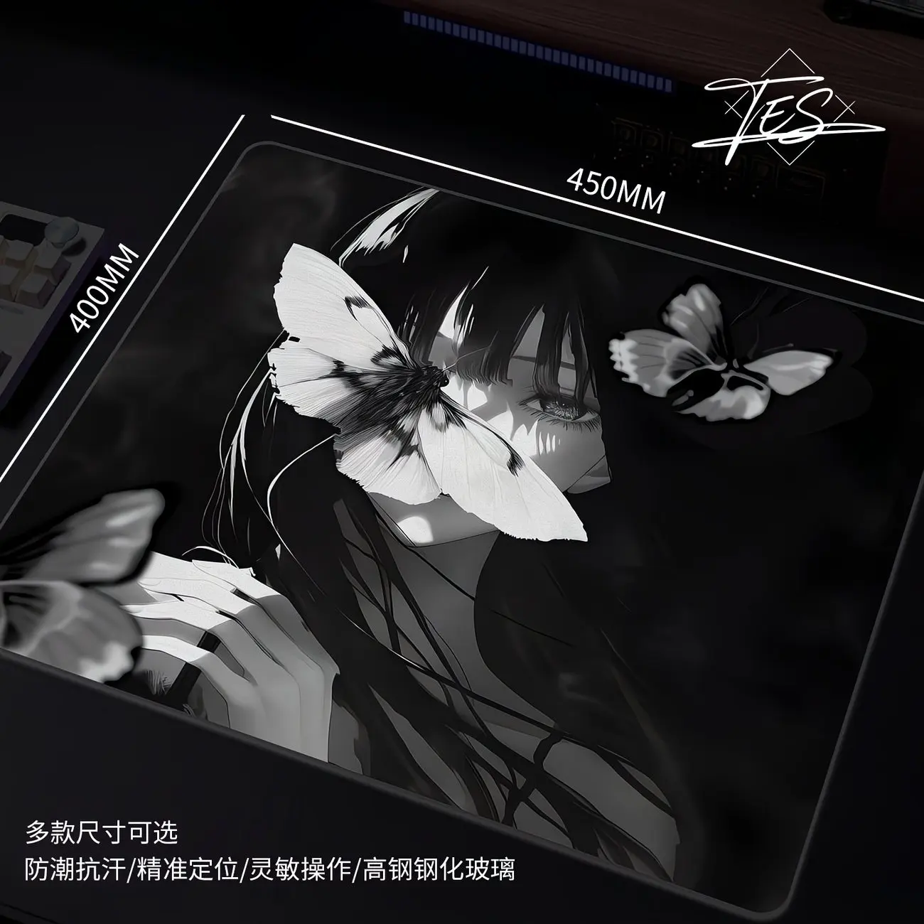 Gothic Anime Tempered Glass Mouse Pad Hard Mouse Mat Waterproof Anti Slip Frosted Mousepad Laptop Gamers Desk Home Keyboard Pad