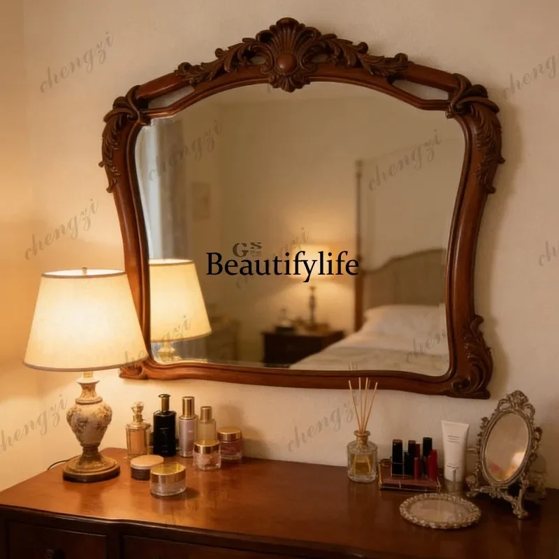 R American retro carved bathroom bathroom wall hanging makeup mirror living room entrance background wall decorative mirror