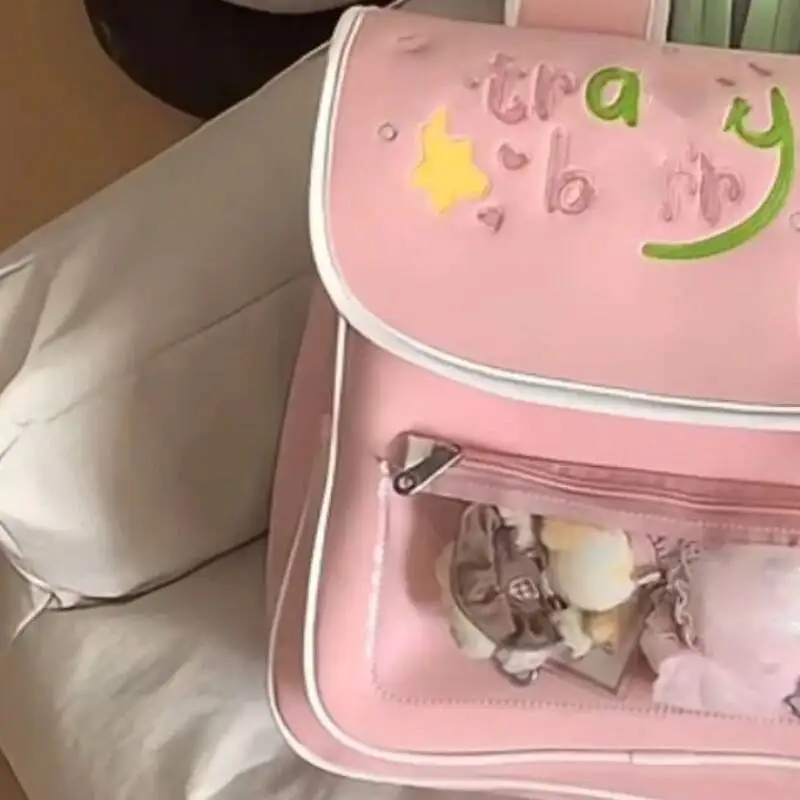 Japanese Women Kawaii Strawberry Ita Bags Sweet Cute Girls Preppy Schoolbags Transparent Chic Casual Ins Backpacks Y2k Aesthetic