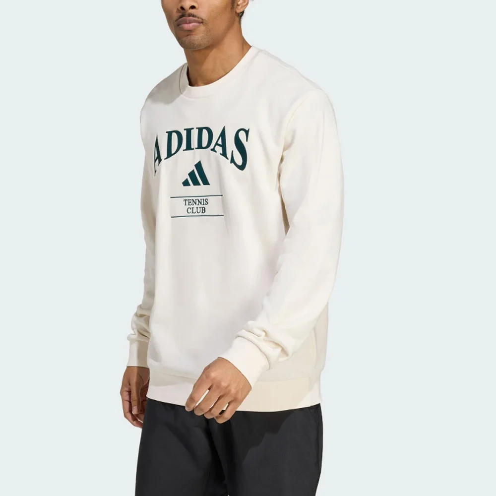 adidas HRTG TNS G C Men Sweatshirt, Letter Print Crew Neck Retro Comfort Classic Tennis Long‑Sleeve T‑Shirt KA0994
