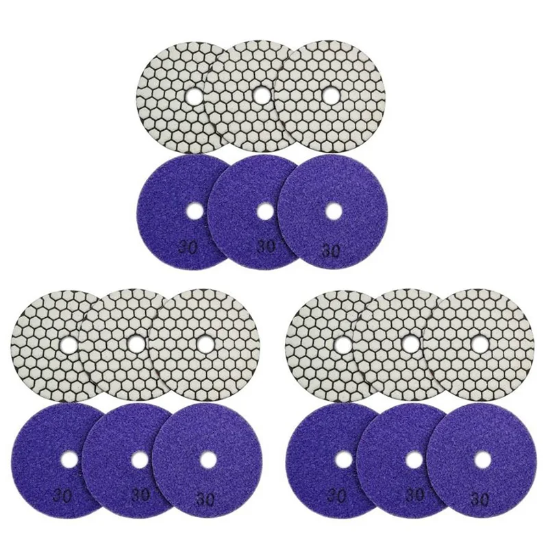 

A02F-18Pcs Dia 4Inch/100Mm Grit 30 Diamond Dry Polishing Pads Resin Bond Flexible Dry Sanding Disc For Granite Marble