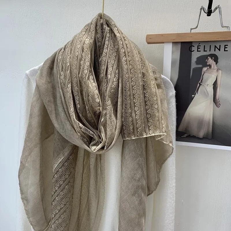 Gentle Lace Linen Cotton Linen Thin Scarf Fashionable Women\'s Outerwear Shawl Early Spring/summer Western-style Gift