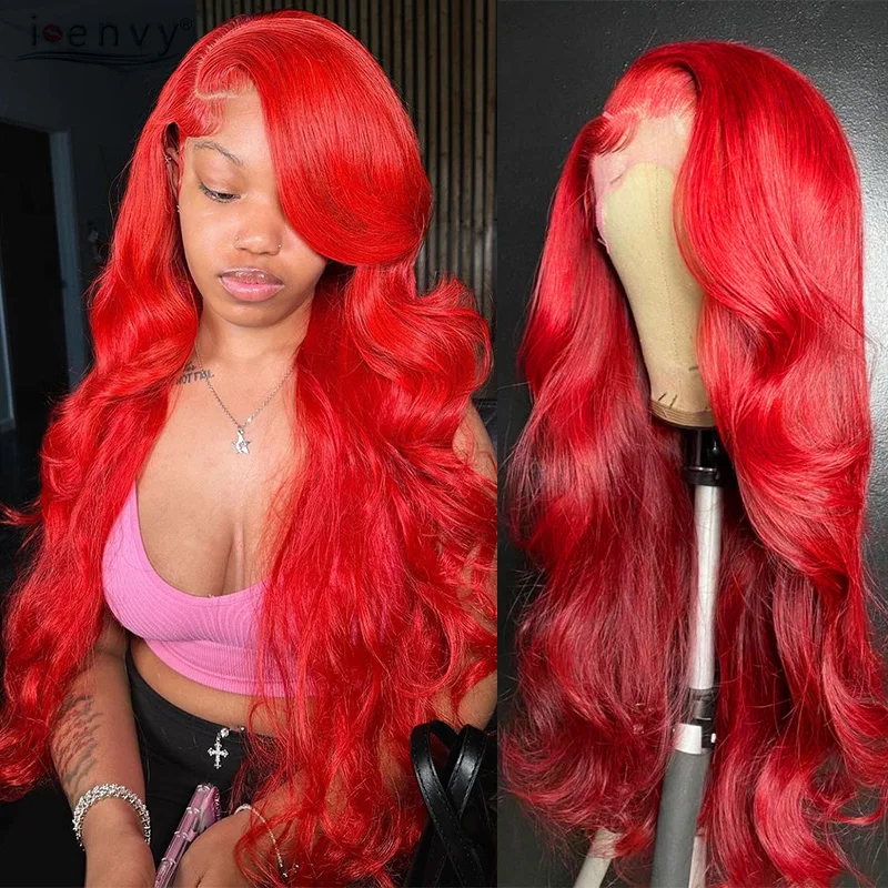 Hot Red 13X6 Lace Front Human Hair Body Wave 30 Inch 99J Burgundy Colored Lace Frontal Wigs Brazilian Curly Wigs For Black Women