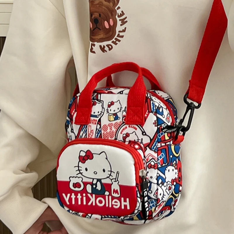 MINISO Hello Kitty nadruk kreskówkowy torba damska na co dzień śliczna dziecięca torba typu Crossbody torba na ramię regulowany pasek na ramię