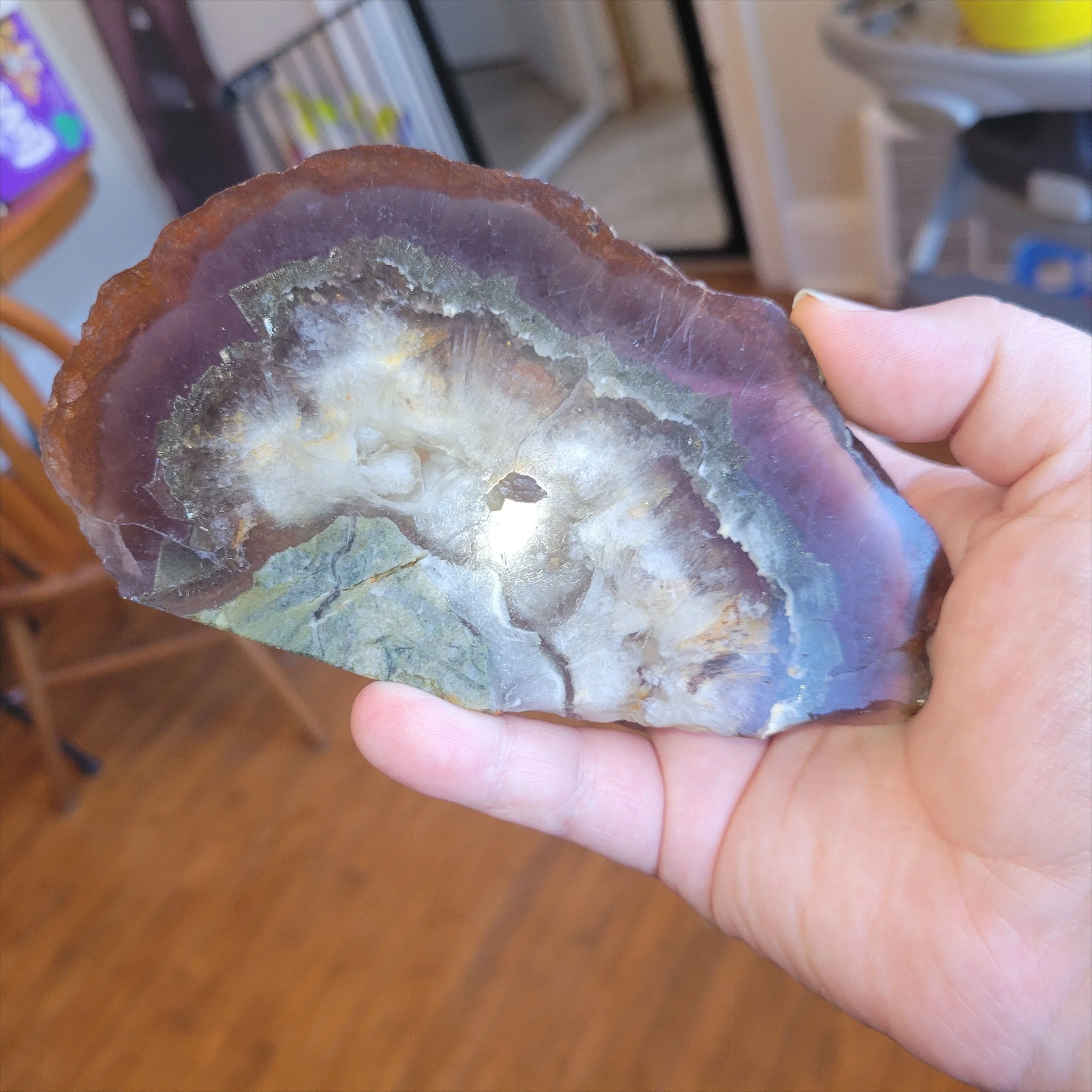 1pc Rutilated Purple Flurite with Pyrite Slice, Polished Fluorite Slabs with Cubic Pyrite, Perfect Home Decor Gift