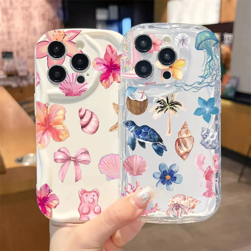 Phone Case For Google Pixel 10 7 8 9 Pro XL 8A  Silicone Wavy 3D Colorful Flower Marine Organism Protection Anti-falling Cover