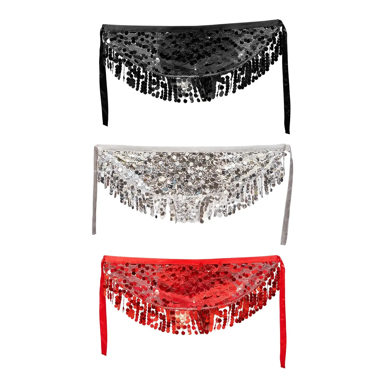 Belly Dance Hip Scarf Sequin Tassel Skirt for Stage Performance Women Girls