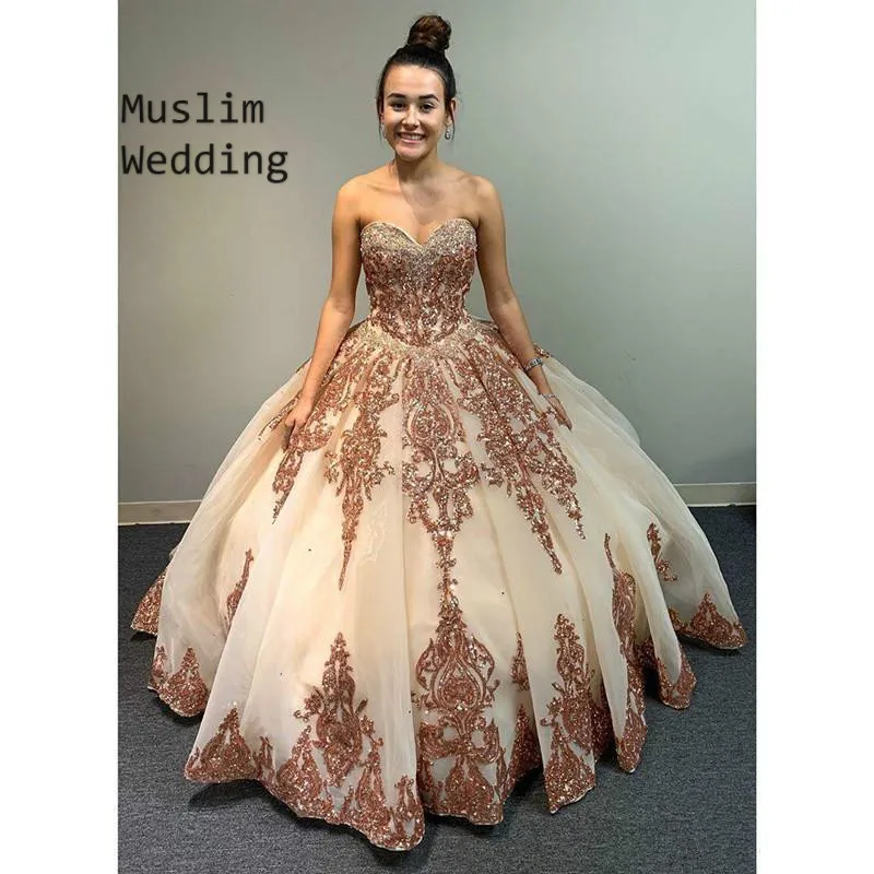 Vestido de quinceañera con lentejuelas de oro rosa brillante, corsé de línea A, con cuentas, largo, para baile de graduación, dulce vestido de cumpleaños, 15, 2020